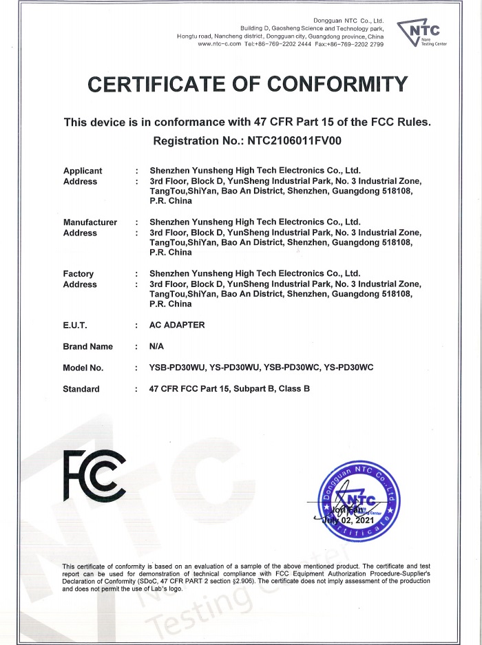 FCC Certificate