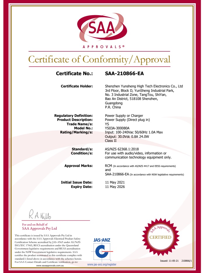 SAA Certificate